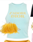 Women summer sleeveless crop tank top with letter print