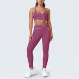 Women's Color Block Tight-Fitting High-Stretch Tank Yoga & Fitness Leggings Two-Piece Set