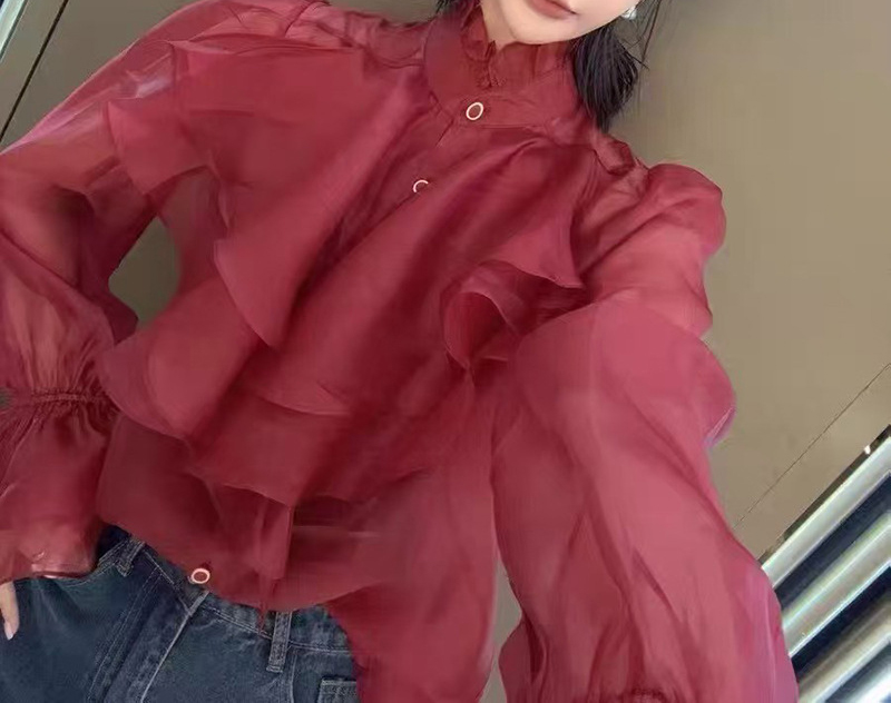 Ruffled Loose Slim-Fit Shirt for Spring Casual Wear