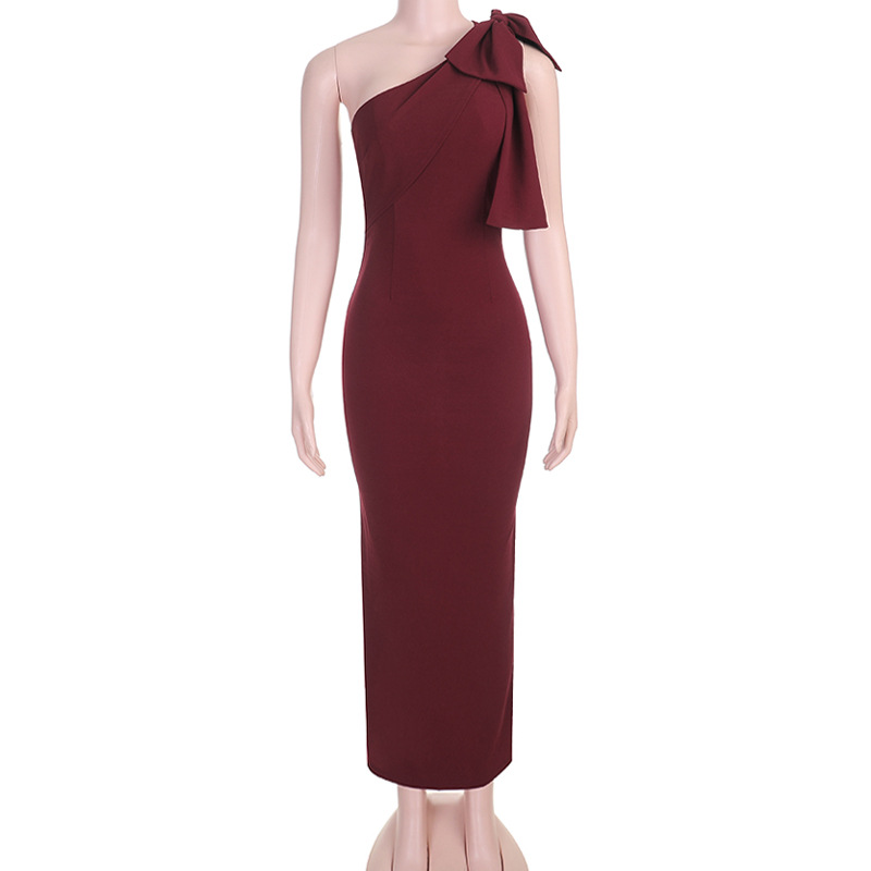 Slash Shoulder Bow Bodycon Dress for Summer Parties