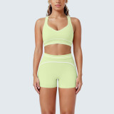 Women's Color Block Tight-Fitting High-Stretch Tank Shorts Yoga & Fitness Two-Piece Set