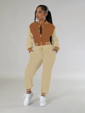 Women's Fashion Contrast Color Baseball Jacket Pants Two-Piece Set