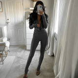 Women's Fall Fashionable Cowl Neck Long Sleeve Slim-Fit Casual Pants Two-Piece Set