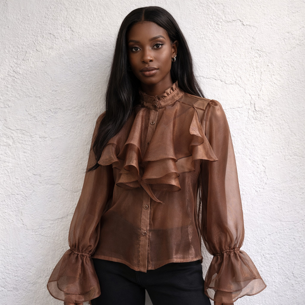 Ruffled Loose Slim-Fit Shirt for Spring Casual Wear