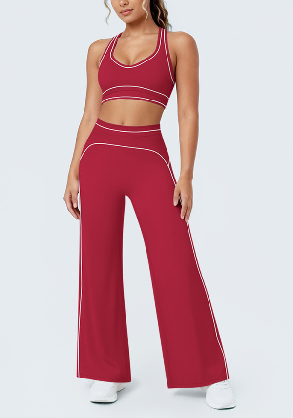 Women's Color Block High-Stretch Tight-Fitting Tank & Wide-Leg Yoga & Fitness Pants Two-Piece Set