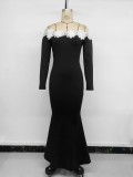 Women's Fall/Winter Floral Off-Shoulder Long Sleeve Slim-Waist Mermaid Dress