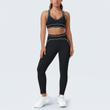 Women's Color Block Tight-Fitting High-Stretch Tank Yoga & Fitness Leggings Two-Piece Set