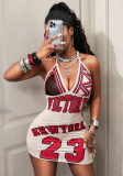 Women sexy printed halter-neck V-neck and open back dress
