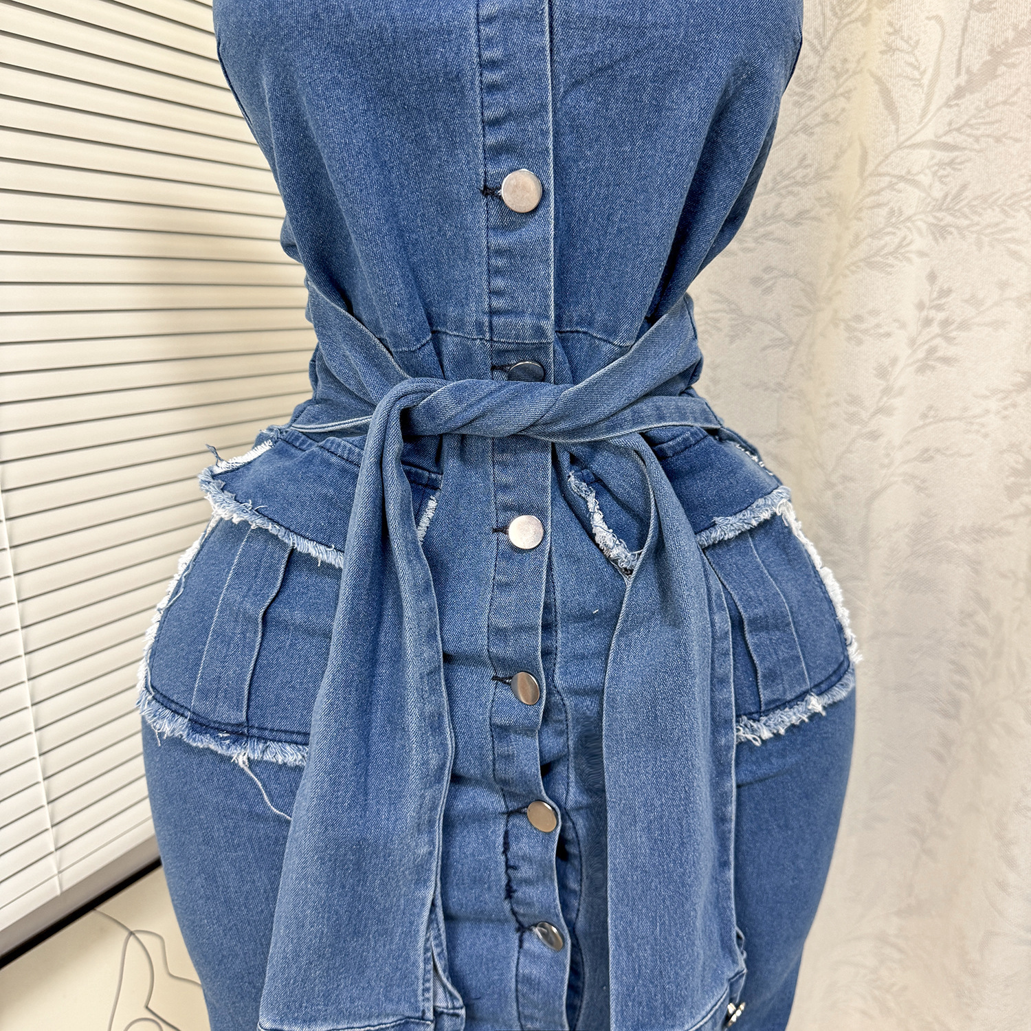 Strapless Pocket Bodycon Denim Dress for Summer Casual