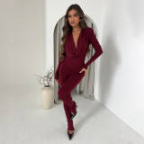 Women's Fall Fashionable Cowl Neck Long Sleeve Slim-Fit Casual Pants Two-Piece Set