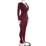 Women's Fall Fashionable Cowl Neck Long Sleeve Slim-Fit Casual Pants Two-Piece Set