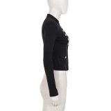 Women's Fashionable Baroque Double-Breasted Cutout Long Sleeve Slim-Fit Top