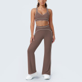 Women's Color Block High-Stretch Tight-Fitting Tank & Wide-Leg Yoga & Fitness Pants Two-Piece Set