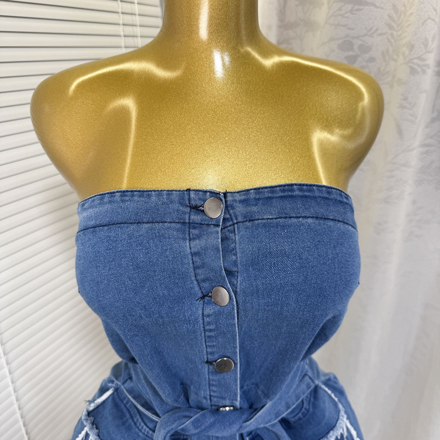Strapless Pocket Bodycon Denim Dress for Summer Casual