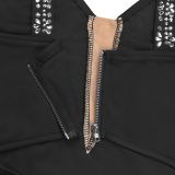 Women's Sexy Deep V-Neck Beaded Low Back Split Mermaid Formal Party Dress