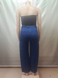 Women's High-Waisted Double-Breasted Loose Wide-Leg Denim Pants