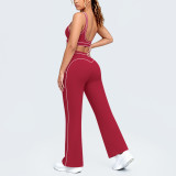 Women's Color Block High-Stretch Tight-Fitting Tank & Wide-Leg Yoga & Fitness Pants Two-Piece Set
