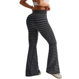Women's High-Waisted Striped Butt-Lift Slim-Fit Bell Bottom Fitness Yoga Pants