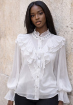 Women's Career Embellished Long Sleeve Ruffle Shirt Women's Career Embellished Long Sleeve Ruffle Shirt