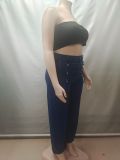 Women's High-Waisted Double-Breasted Loose Wide-Leg Denim Pants