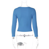 Women autumn solid U-neck T-shirt