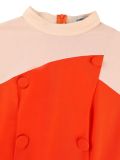 Women's Fall Elegant Mock Neck Button-Front Contrast Color Puff Sleeve Slim-Waist Bodycon Dress