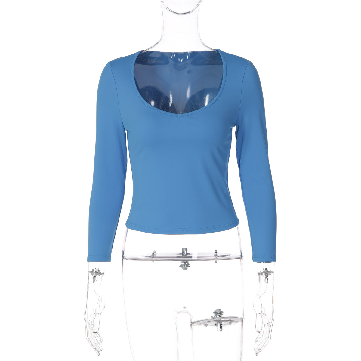 Solid U-Neck T-Shirt for Autumn Casual Wear