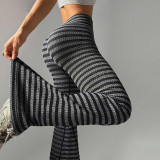 Women's High-Waisted Striped Butt-Lift Slim-Fit Bell Bottom Fitness Yoga Pants