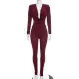 Women's Fall Fashionable Cowl Neck Long Sleeve Slim-Fit Casual Pants Two-Piece Set