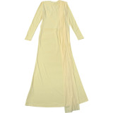 Women autumn long-sleeve  neck tie round neck and pleated bodycon dress