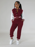 Women's Fashion Contrast Color Baseball Jacket Pants Two-Piece Set