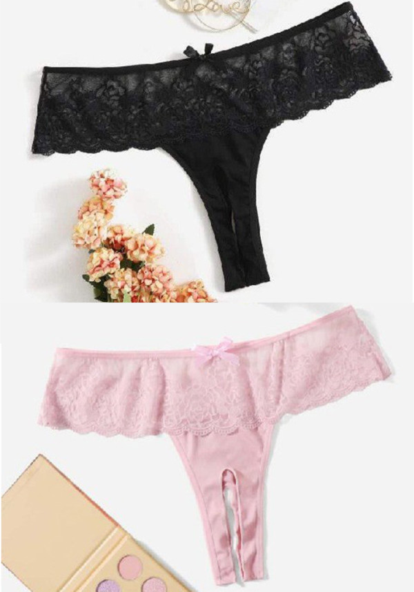 Women's Sexy Low-Rise Lace Open-Crotch Thong