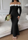 Women's Fall/Winter Floral Off-Shoulder Long Sleeve Slim-Waist Mermaid Dress