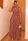 Women's Summer Floral Halter Neck Strap Slim-Waist Chic Plaid Maxi Dress