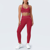 Women's Color Block Tight-Fitting High-Stretch Tank Yoga & Fitness Leggings Two-Piece Set