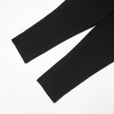 Women's Sexy Solid Color Deep V-Neck Wrap Long Sleeve Top & Cropped Tight-Fitting Pants Set