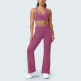 Women's Color Block High-Stretch Tight-Fitting Tank & Wide-Leg Yoga & Fitness Pants Two-Piece Set