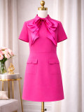 Women's Summer Slim-Waist Bow Pocket Career Party Mini Dress