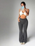 Women's High-Waisted Striped Butt-Lift Slim-Fit Bell Bottom Fitness Yoga Pants