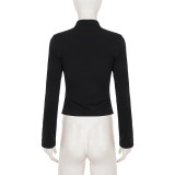 Women's Fashionable Baroque Double-Breasted Cutout Long Sleeve Slim-Fit Top