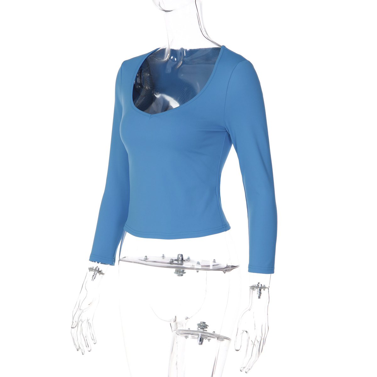 Solid U-Neck T-Shirt for Autumn Casual Wear