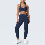 Women's Color Block Tight-Fitting High-Stretch Tank Yoga & Fitness Leggings Two-Piece Set