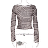Women sheer mesh animal-print T-shirt