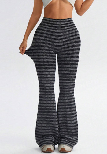 Women's High-Waisted Striped Butt-Lift Slim-Fit Bell Bottom Fitness Yoga Pants