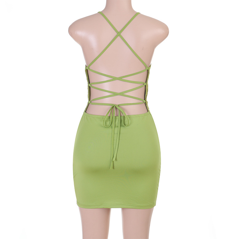 Backless Lace-Up Bodycon Dress for Party Wear