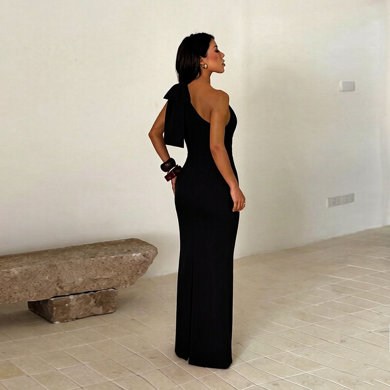 Slash Shoulder Bow Bodycon Dress for Summer Parties