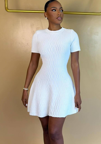 Women's Summer Red Knit Short Sleeve Slim-Fit High-Waisted A-Line Career Dress
