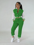 Women's Fashion Contrast Color Baseball Jacket Pants Two-Piece Set