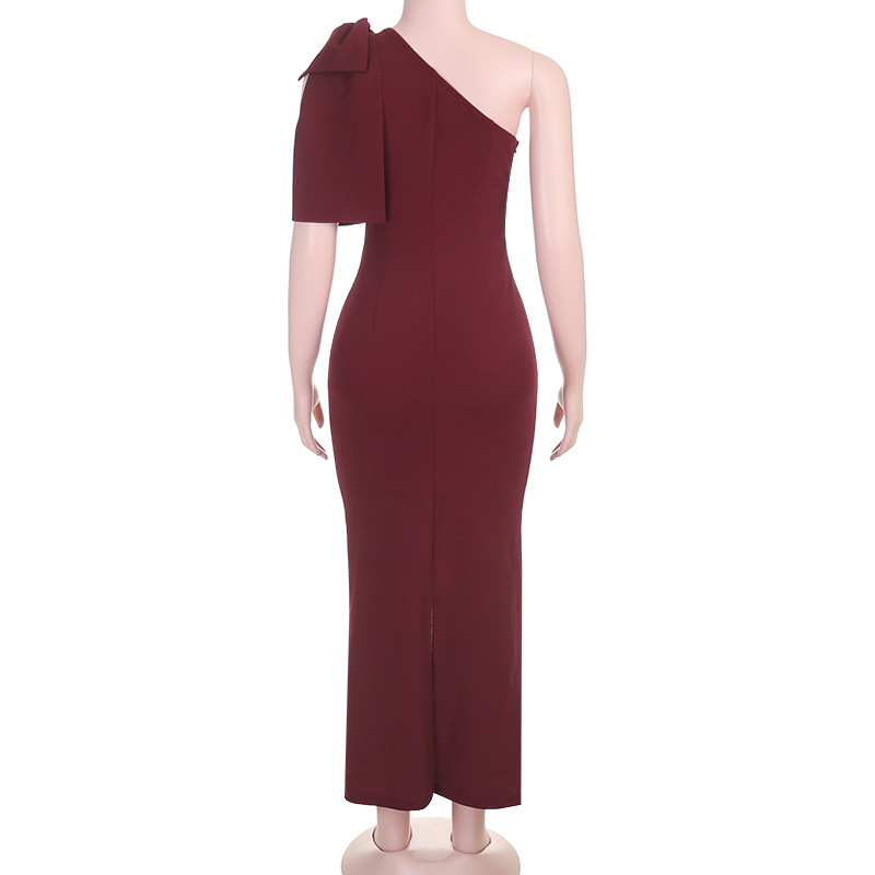 Slash Shoulder Bow Bodycon Dress for Summer Parties