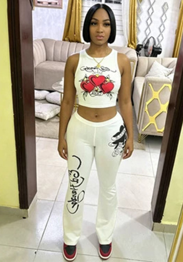 Women's Graffiti Print Casual Fashion Tank Top and Pants Two-Piece Set